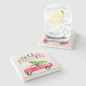 Rustikales Holz Roter Vintager Lieferwagen LKW Wei Steinuntersetzer (Seitenansicht)