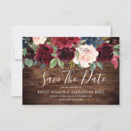 Rustikales Holz Roter Wein Burgund Blume Hochzeit Save The Date