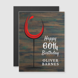 Rustikales Holz Roter Wein Glas 60. Geburtstag Magnetkarte