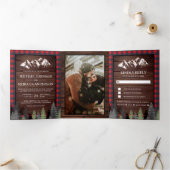 Rustikales Holz Rotes Buffalo Karierte Hochzeit Dreifach Gefaltete Einladung (Innenseite)