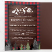 Rustikales Holz Rotes Buffalo Karierte Hochzeit Dreifach Gefaltete Einladung (Innen Erste Seite)