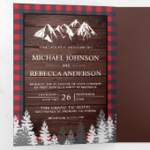 Rustikales Holz Rotes Buffalo Karierte Hochzeit Dreifach Gefaltete Einladung (Innen Erste Seite)