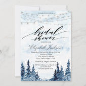 Rustikales Holz, Saitenleuchten, Aquarellbäume Einladung (Vorderseite)