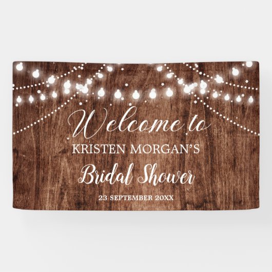 Rustikales Holz-Saitenleuchten Garten Brautparty Banner (Horizontal)