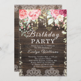 Rustikales Holz-Saitenlicht Floral Geburtstag Einladung