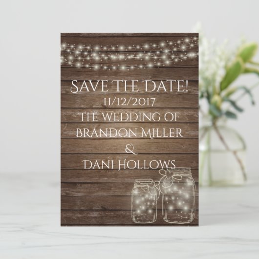 Rustikales Holz Save the Date (Stehend Vorderseite)
