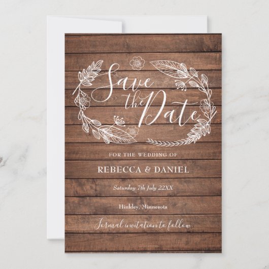 Rustikales Holz Save The Date (Vorderseite)