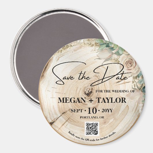 Rustikales Holz Save the Date kein Foto QR Code Magnet (Vorderseite/Rückseite)