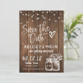 Rustikales Holz Save the Date mit Mason Jars & Lig Einladung (Stehend Vorderseite)