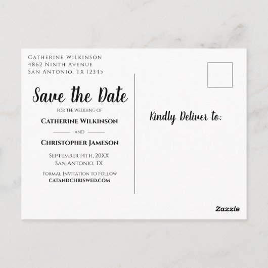 Rustikales Holz Save the Date rosa Blumenverkündun Postkarte (Rückseite)