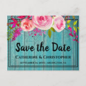 Rustikales Holz Save the Date Rose Blumenverkündun Postkarte (Vorderseite)