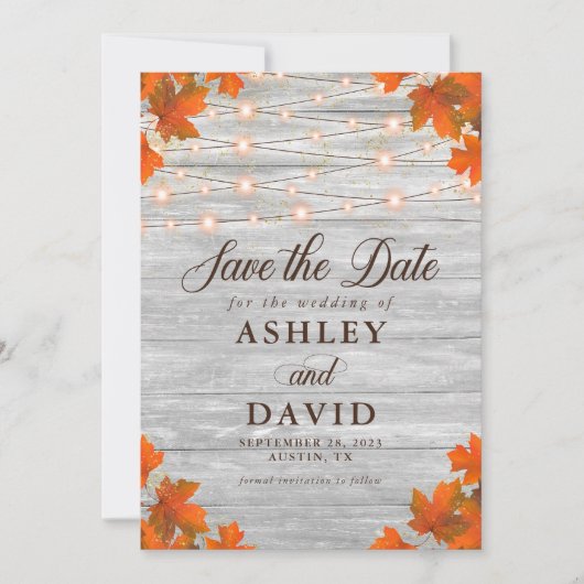 Rustikales Holz Save the Date String Lights Fotoka (Vorderseite)