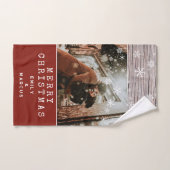 Rustikales Holz Schneeflocken Foto Weihnachten Handtuch (Handtuch)