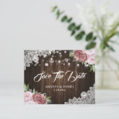 Rustikales Holz Schnürrot Save the Date Postkarte (Stehend Vorderseite)