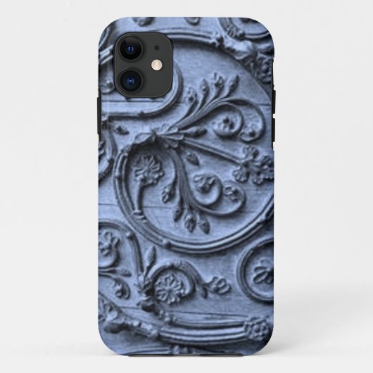 Rustikales Holz-Scroll-Muster auf blauem Hintergru Case-Mate iPhone Hülle (Rückseite)