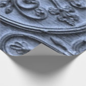 Rustikales Holz-Scroll-Muster auf blauem Hintergru Geschenkpapier (Ecke)