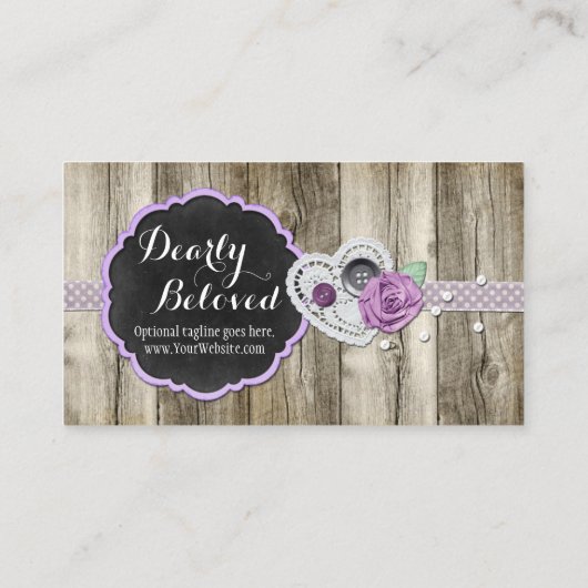 Rustikales Holz & Shabby Chalkboard Romantisches H Visitenkarte (Rückseite)