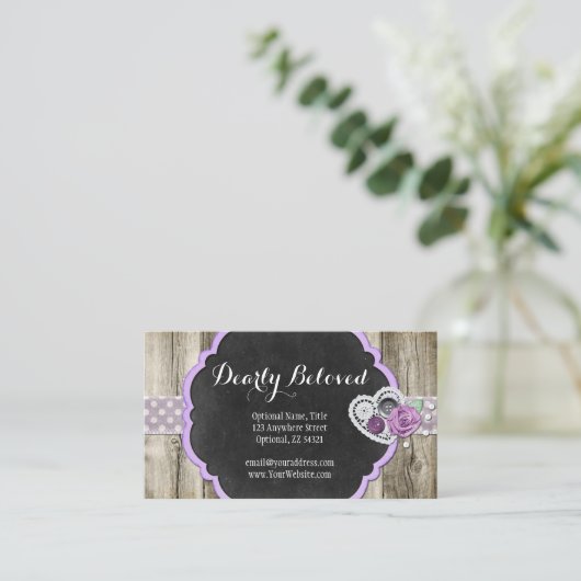 Rustikales Holz & Shabby Chalkboard Romantisches H Visitenkarte (Stehend Vorderseite)