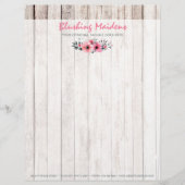 Rustikales Holz Shabby Chic Rosa Rosen Anemone Blu Briefbogen (Vorderseite)