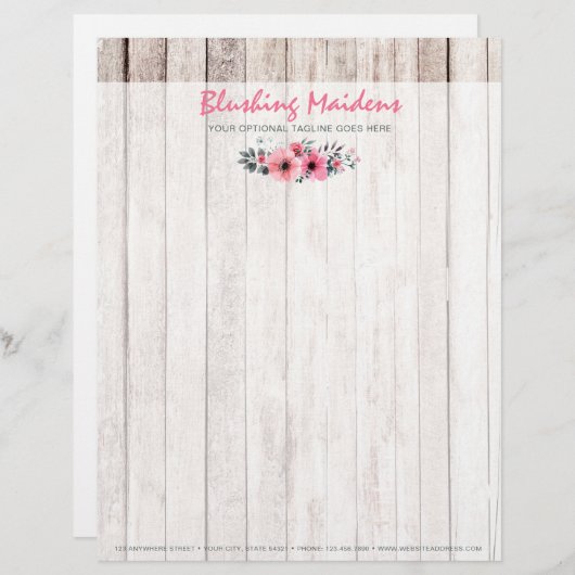 Rustikales Holz Shabby Chic Rosa Rosen Anemone Blu Briefbogen (Vorne/Hinten)