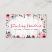 Rustikales Holz Shabby Chic Rosa Rosen Anemone Blu Visitenkarte (Vorderseite)