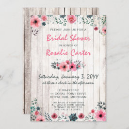 Rustikales Holz Shabby Rose Brautdusche Einladung