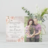 Rustikales Holz & Shabby Rose Engagement Party Fot Einladung (Stehend Vorderseite)