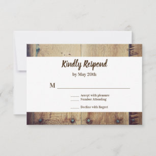 Rustikales Holz Sie und ich Hochzeit RSVP Karte