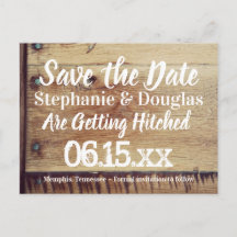 Rustikales Holz Sie und ich Save the Date Postkart