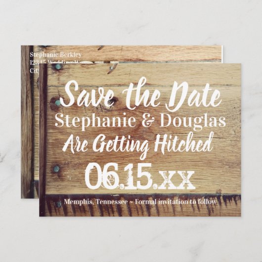 Rustikales Holz Sie und ich Save the Date Postkart Ankündigungspostkarte (Vorne/Hinten)