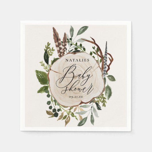 Rustikales Holz Slice Babydusche Party Serviette (Vorderseite)