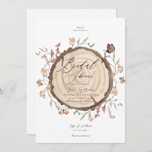 Rustikales Holz-Slice-Brautparty Einladung (Vorne/Hinten)