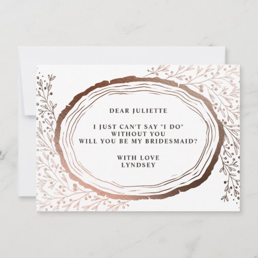 Rustikales Holz Slice Kupfer Bridmaid Vorschlag Ca (Rückseite)