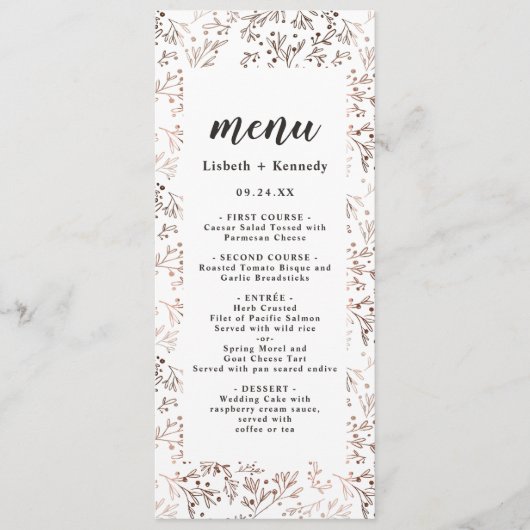 Rustikales Holz Slice Kupfer Foil Herbst Abendesse Menükarte (Vorderseite)