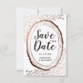 Rustikales Holz Slice Kupfer Foil Herbst Hochzeit Save The Date (Vorderseite)