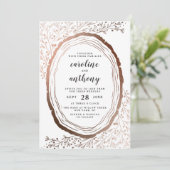 Rustikales Holz-Slice Kupfer-Foil Herbsthochzeit Einladung (Stehend Vorderseite)