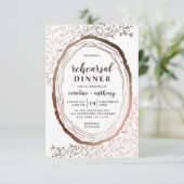 Rustikales Holz Slice Kupfer Foil Probe Abendessen Einladung (Stehend Vorderseite)