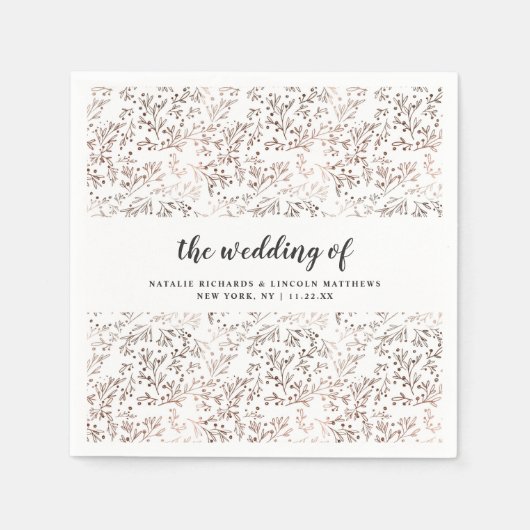 Rustikales Holz Slice Kupfer-Folie Hochzeitsmonogr Serviette (Vorderseite)