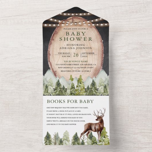 Rustikales Holz-Slice Mountain Wald Hirschdusche All In One Einladung (Innen Boden)