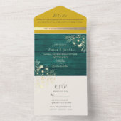 Rustikales Holz Smaragdgrün und gelb Hochzeit All In One Einladung (Innen Boden)