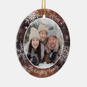 Rustikales Holz Snowflake Foto Personalisiert Keramik Ornament (Rechts)
