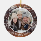 Rustikales Holz Snowflake Foto Personalisiert Keramik Ornament (Vorne)
