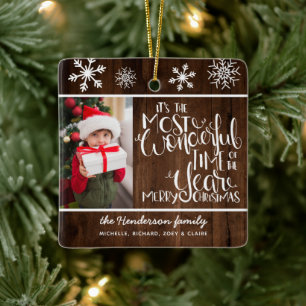 Rustikales Holz Snowflake Frohe Weihnachten Keramikornament