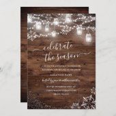 Rustikales Holz Snowflake String Lichter Red Chris Einladung (Vorne/Hinten)