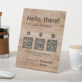 Rustikales Holz Social Media 3 QR Code Scan zum Ve Sockelschild (In SItu)