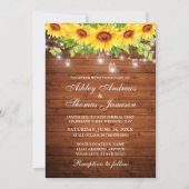 Rustikales Holz Sonnenblumen Blumen Jar Lights Fot Einladung (Vorderseite)