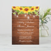 Rustikales Holz Sonnenblumen Blumen Jar Lights Fot Einladung (Stehend Vorderseite)