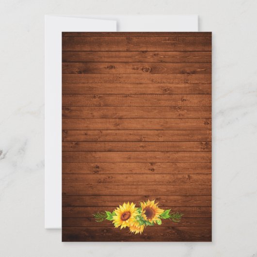 Rustikales Holz Sonnenblumen Blumengrün Einladung (Rückseite)