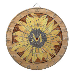 Rustikales Holz Sonnenblumen Braungelb Dartscheibe