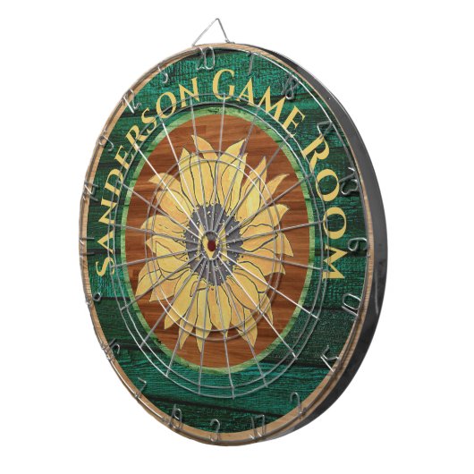 Rustikales Holz Sonnenblumen Braungrün Dartscheibe (Vorderseite rechts)